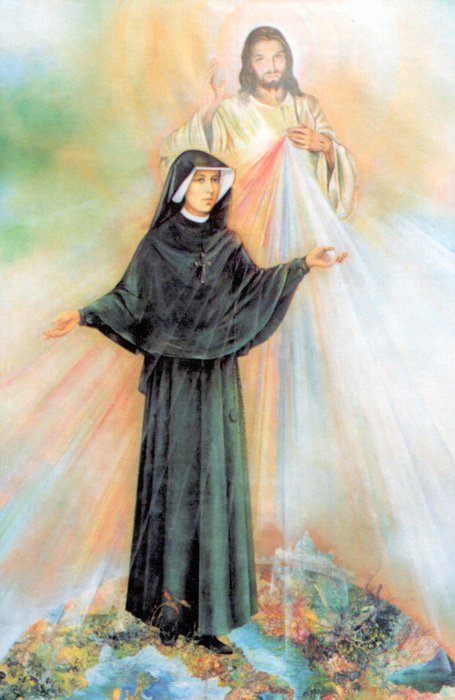 Faustine et le christ misericordieux en aquarelle